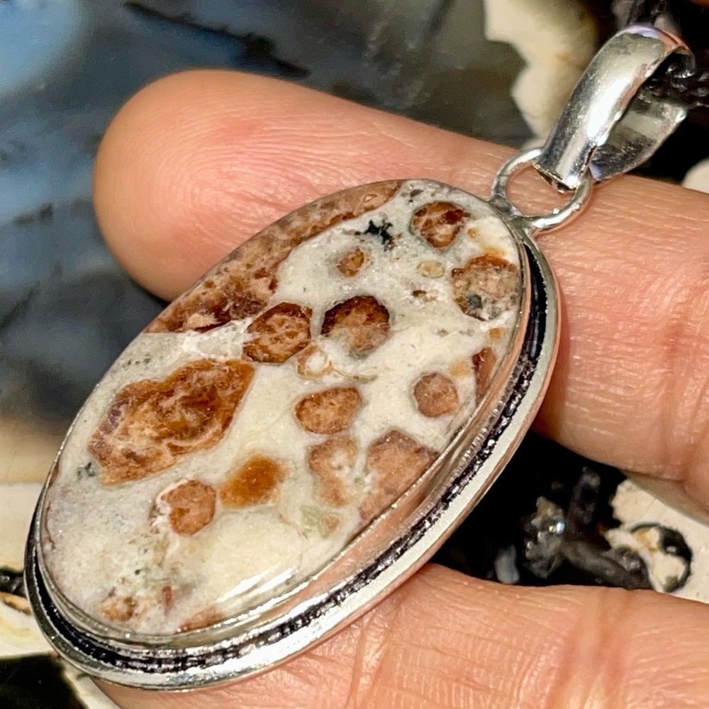 Brown Dotted Garnet in Limestone Pendant 2 1/4”